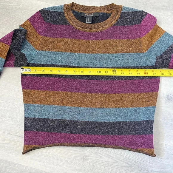 Forever 21 Sparkly Bold Striped Cropped Sweater with Metallic Accents - Picture 7 of 10